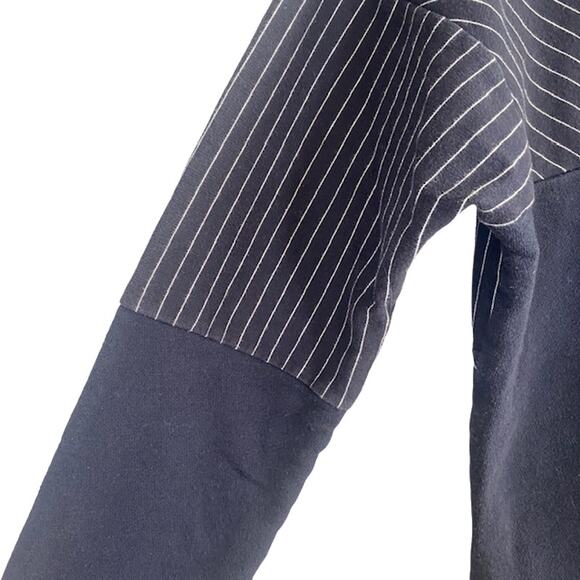 J. Crew Navy Blue Striped Cozy Cotton Blend Pullover Sweatshirt Women Sz L - Picture 9 of 10